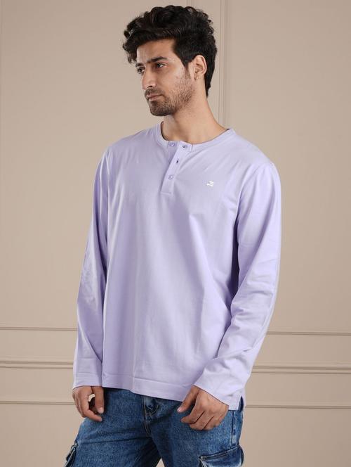 men purple solid long sleeve regular fit t-shirt - 21854347 - Standard Image - 0