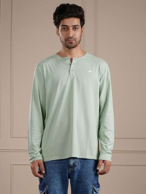 men olive solid long sleeve regular fit t-shirt - 21854350 -  Standard Image - 0