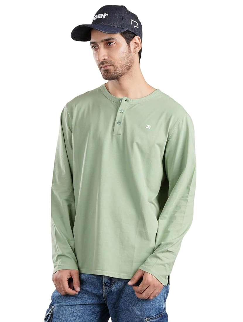 men neo mint solid long sleeve regular fit t-shirt