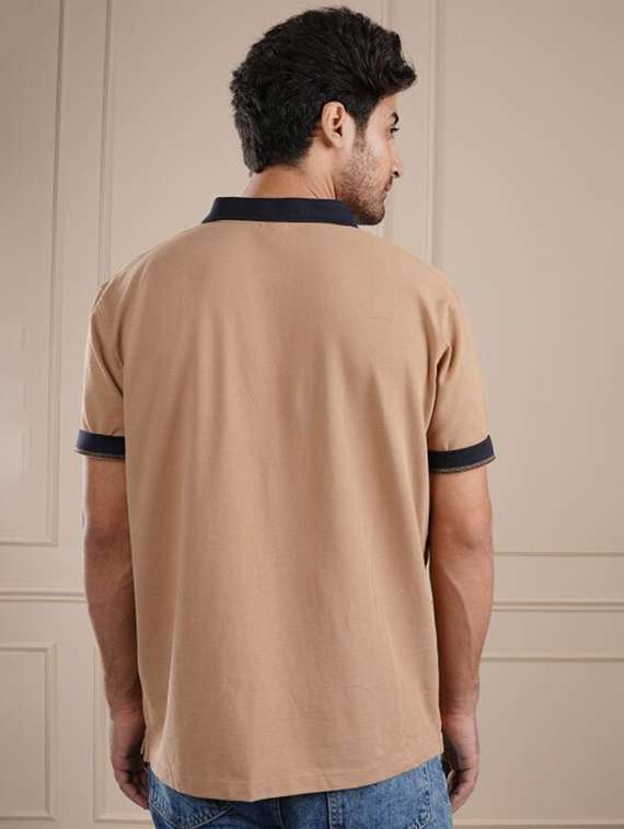men beige solid short sleeve regular fit polo t-shirt - 21854355 - Standard Image - 2