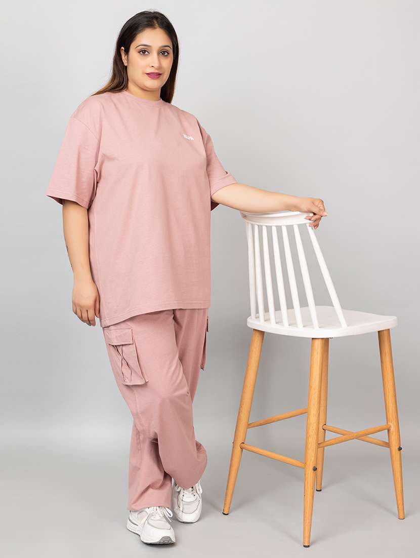 women solid t-shirt and trouser co-ord set