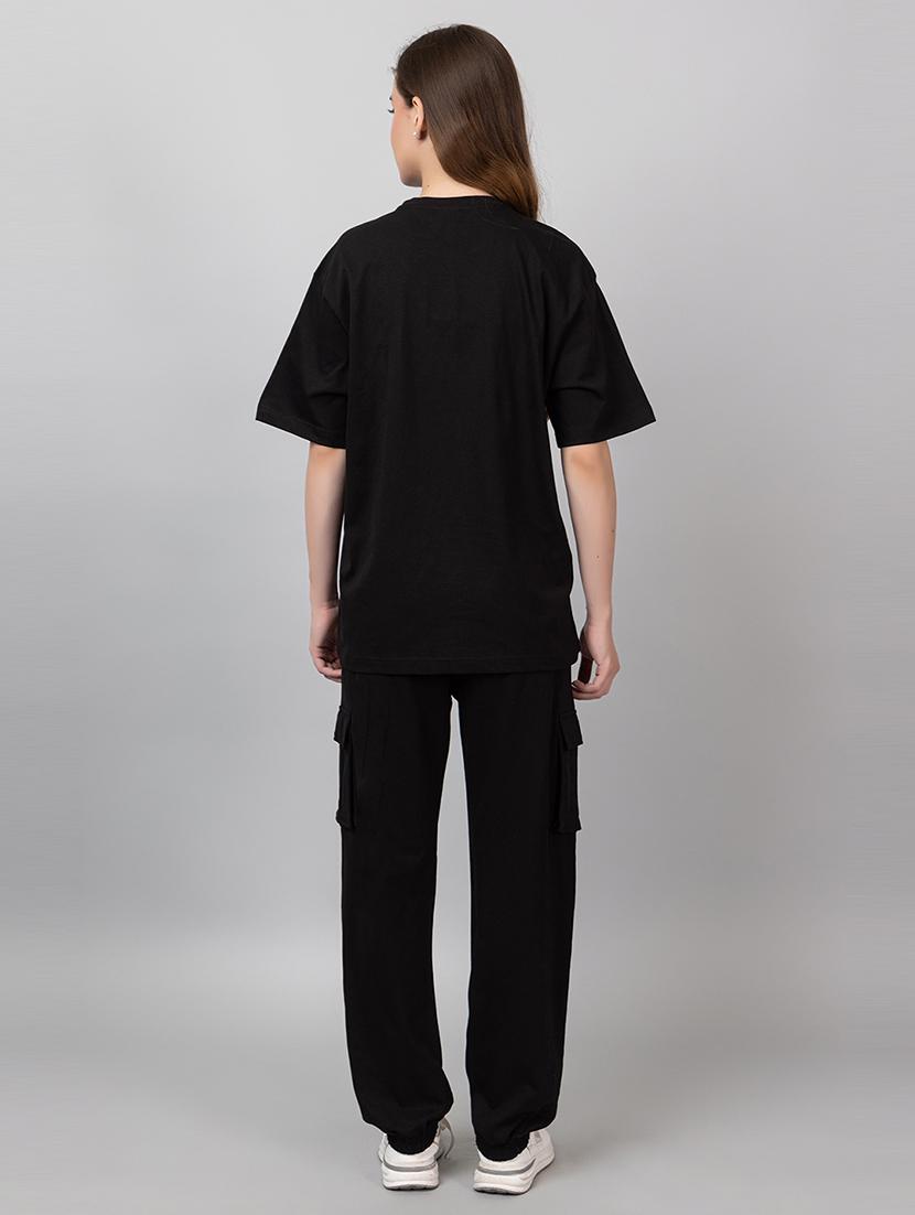 women solid t-shirt and jogger co-ord set - 21854374 - Standard Image - 2