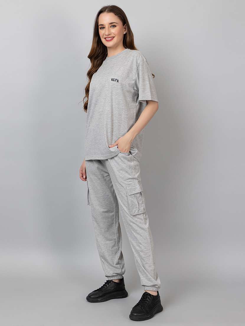 women solid t-shirt and jogger co-ord set - 21854375 -  Standard Image - 2