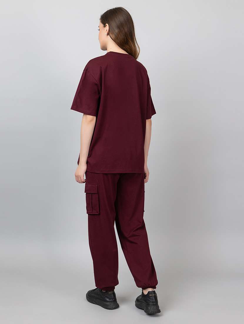 women solid t-shirt and jogger co-ord set - 21854377 - Standard Image - 2