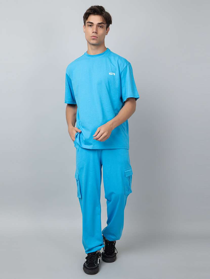 men solid short sleeve regular fit co-ord set