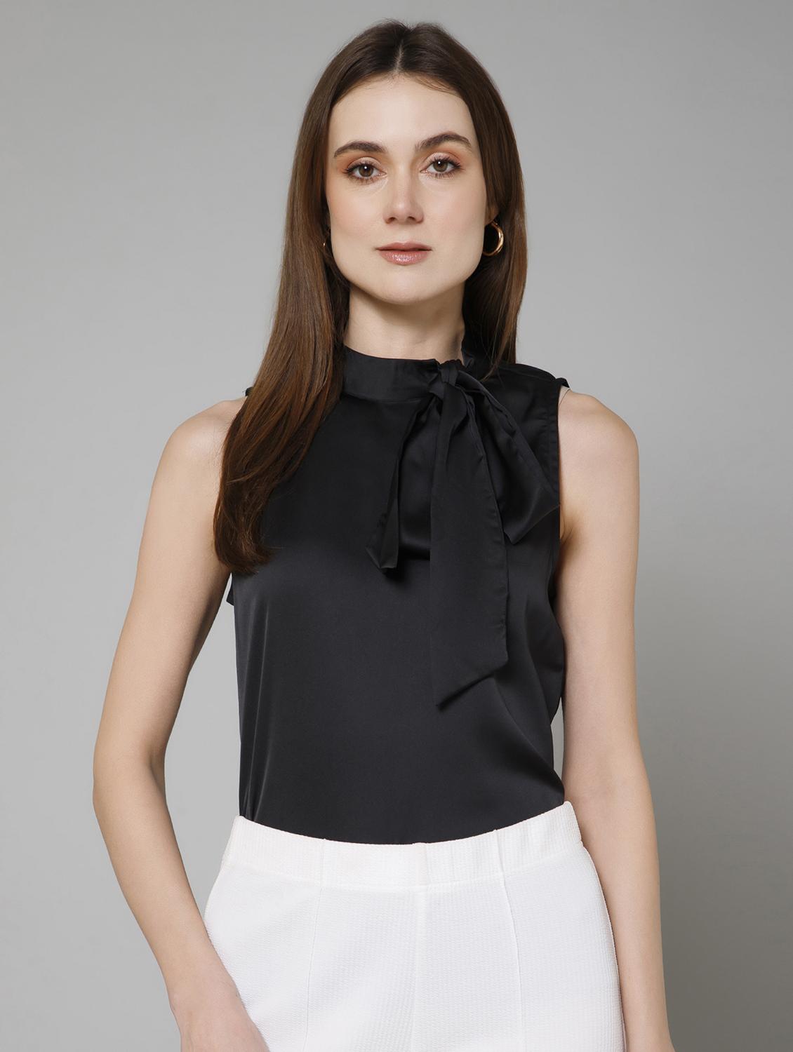 women solid tie up neck regular top - 21854416 -  Zoom Image - 0