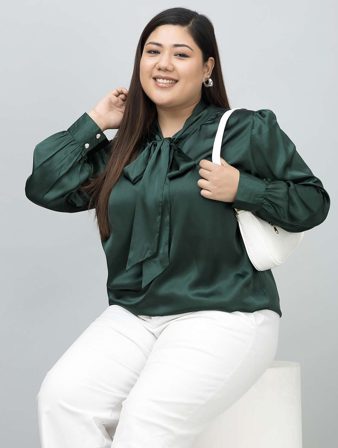 women plus size tie-up neck top