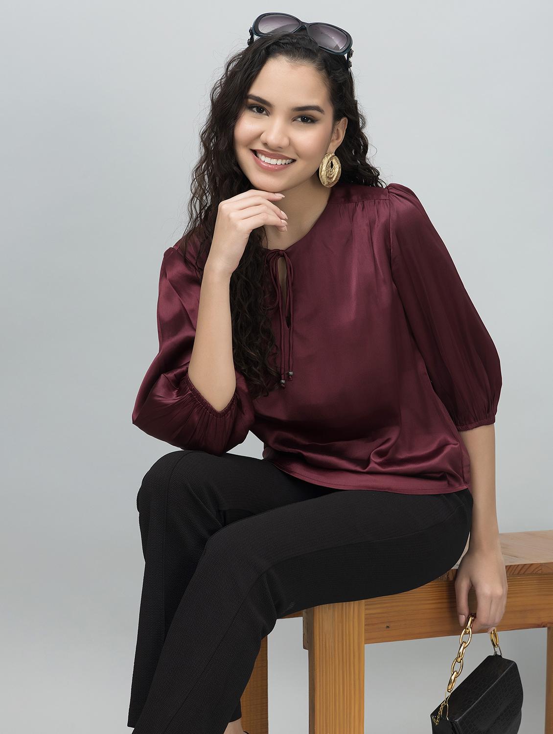 women solid puff sleeves regular top - 21854424 - Zoom Image - 0
