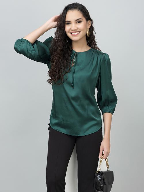 women solid puff sleeves regular top - 21854425 -  Standard Image - 0