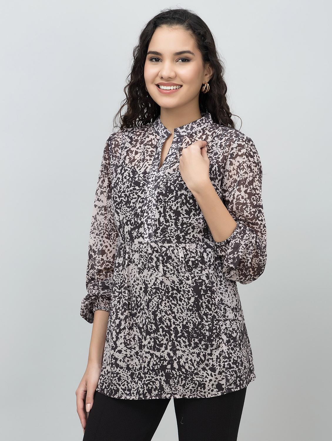 women printed mandarin neck regular tunic - 21854428 - Standard Image - 2