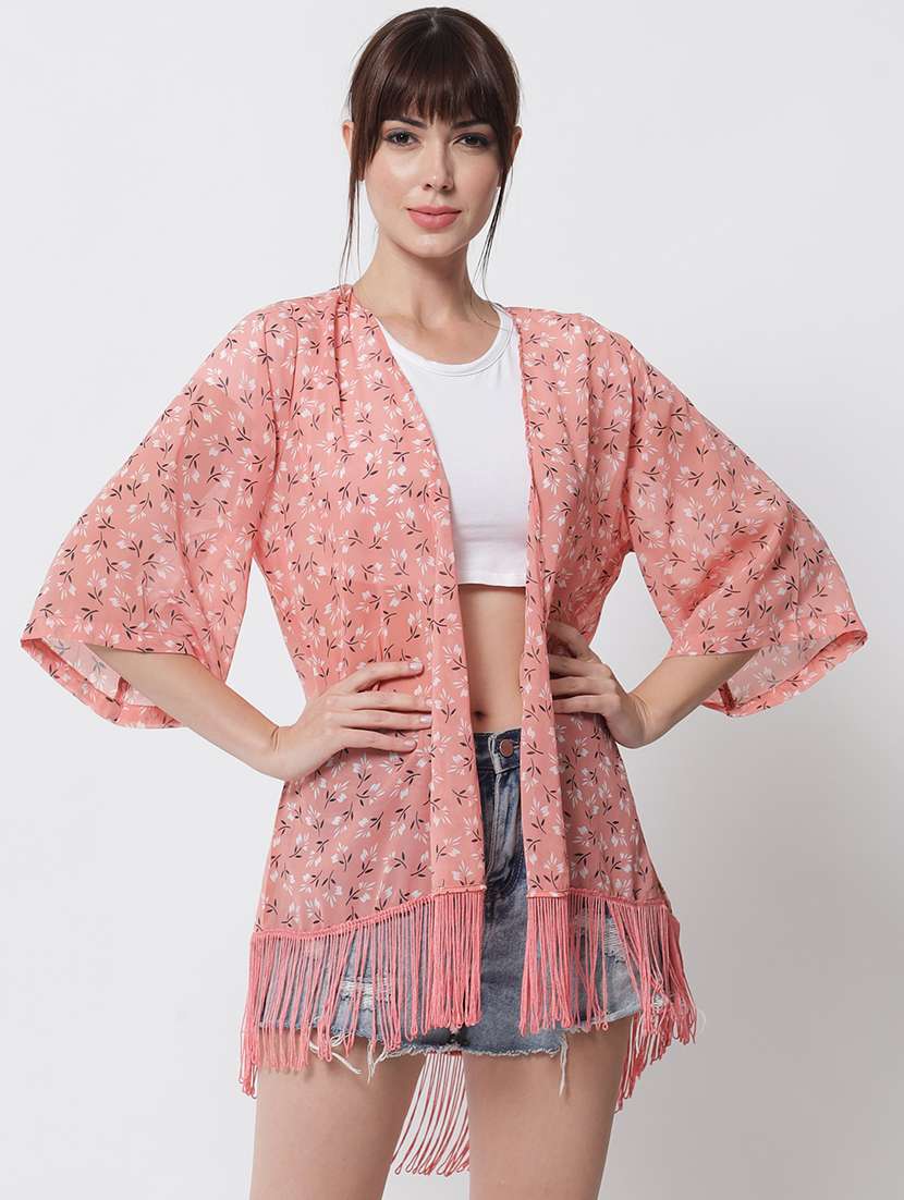 women floral printed fringed hem regular shrug - 21854432 -  Zoom Image - 0