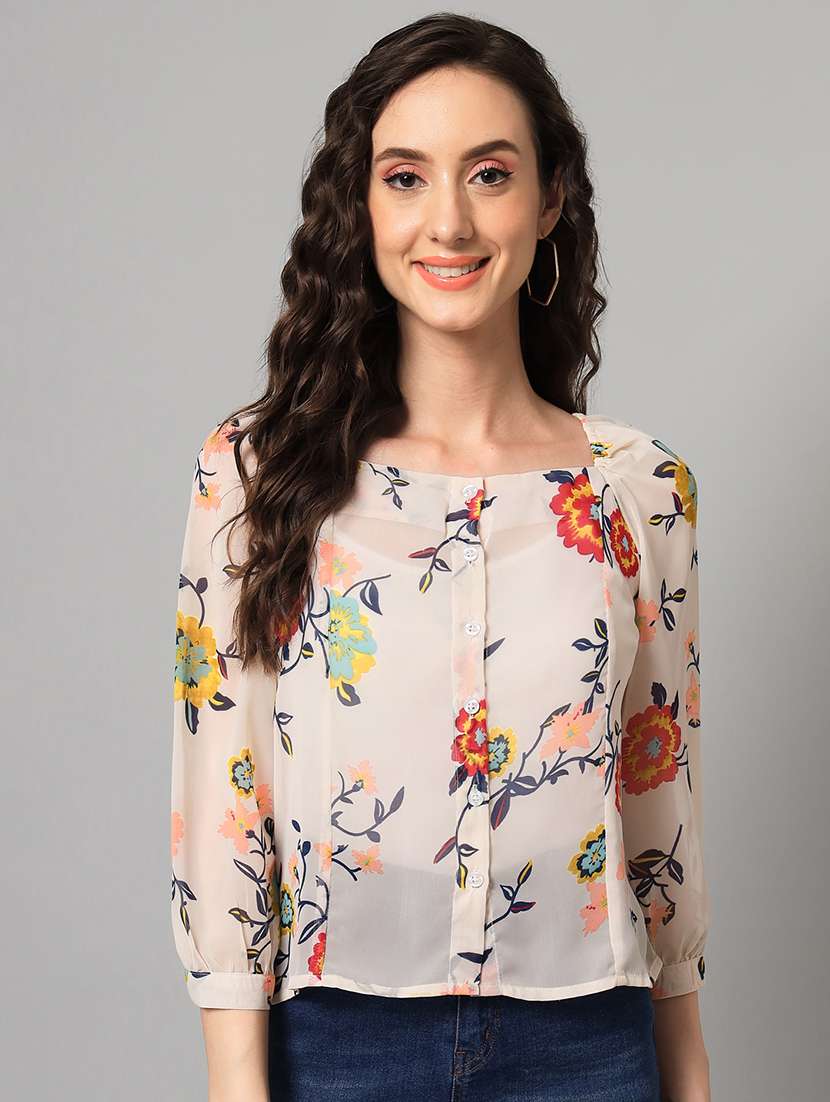 women floral printed puff sleeves top