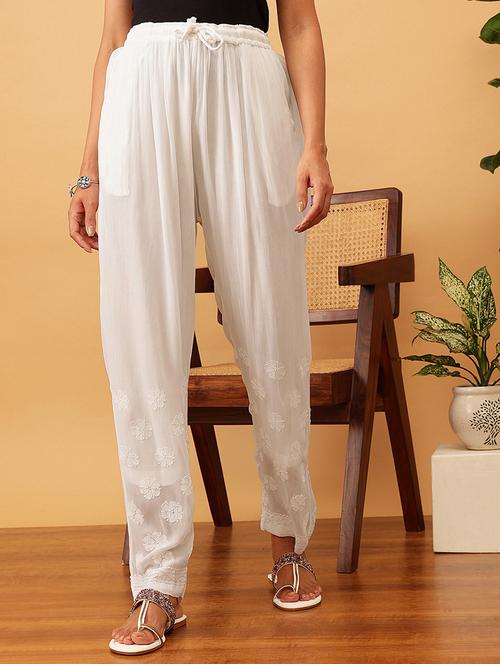 women embroidered hem tapered pant - 21854449 -  Standard Image - 0