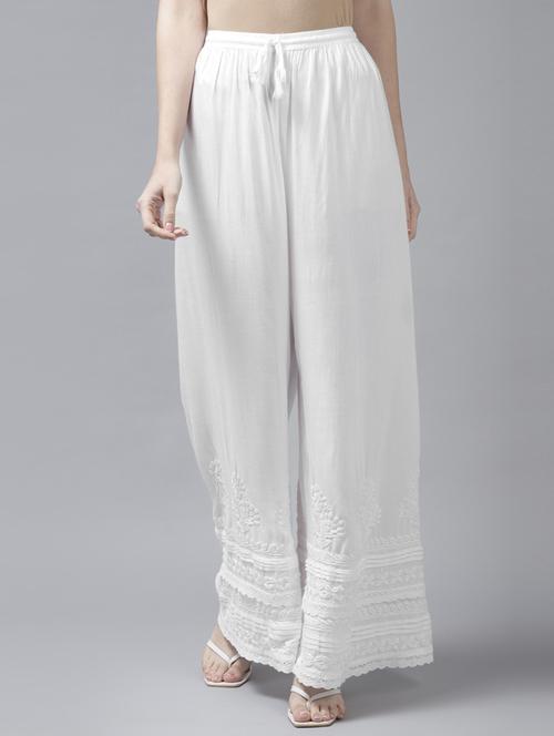 women embroidered hem flared palazzo - 21854508 -  Standard Image - 0
