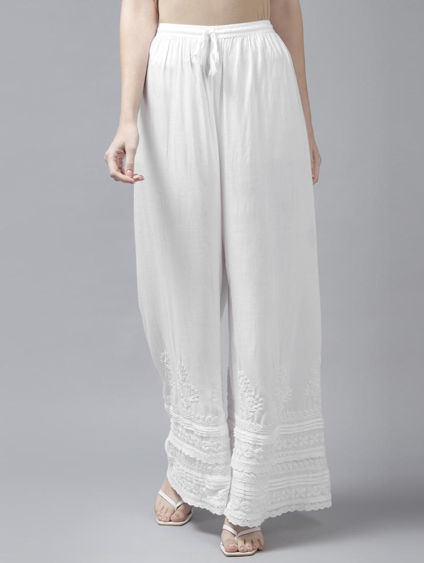 women embroidered hem flared palazzo - 21854508 -  Zoom Image - 0