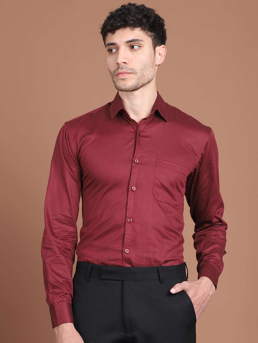 men polka dot long sleeve slim fit formal shirt