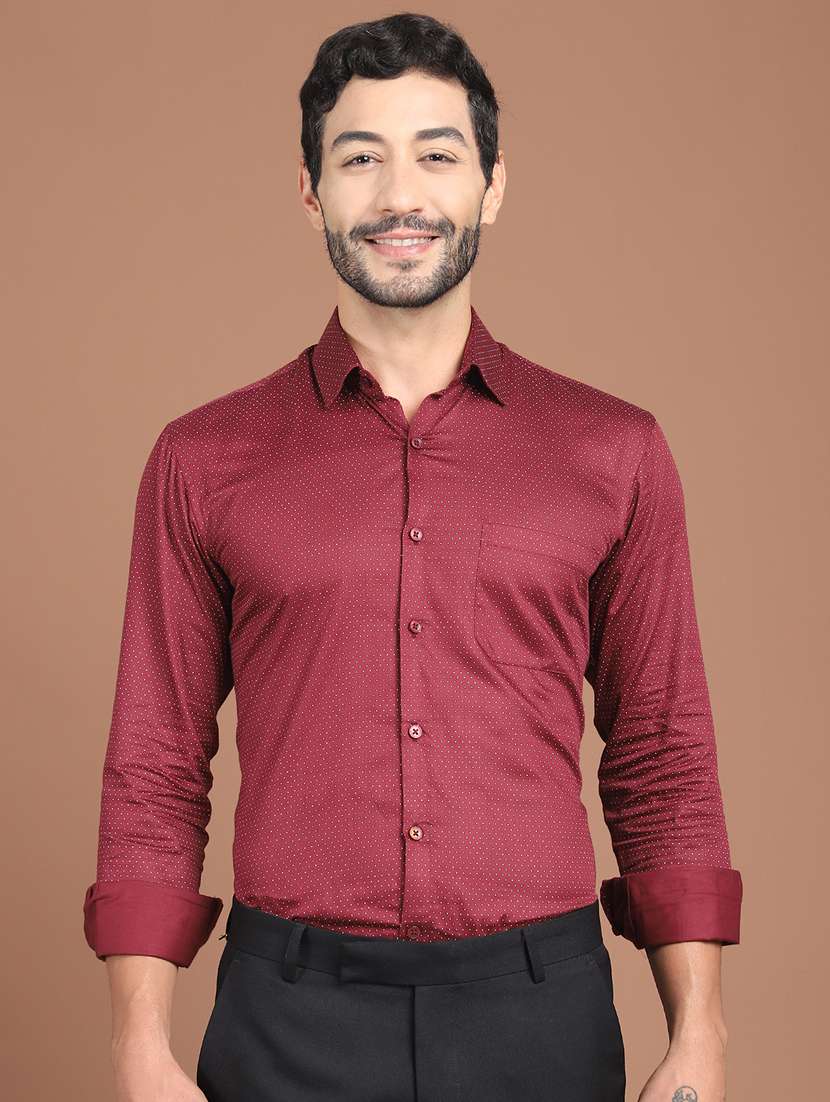 men polka dot long sleeve slim fit formal shirt