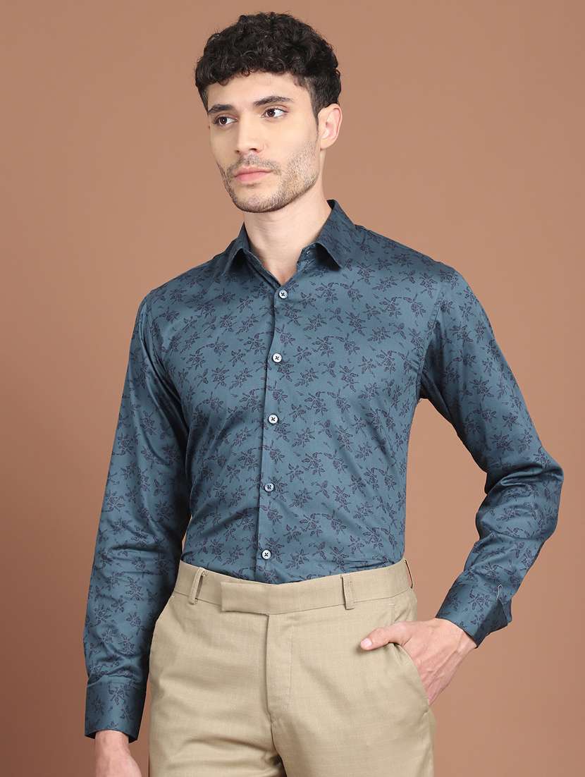 men floral long sleeve slim fit formal shirt