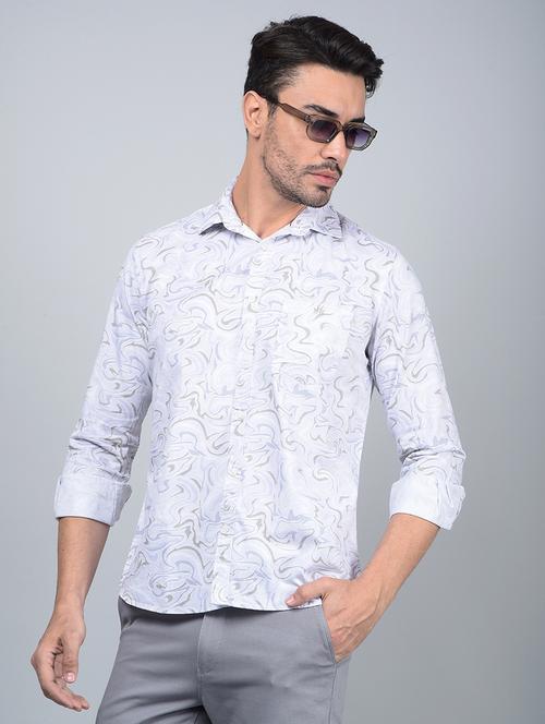 men abstract long sleeve slim fit casual shirt - 21854628 - Standard Image - 0