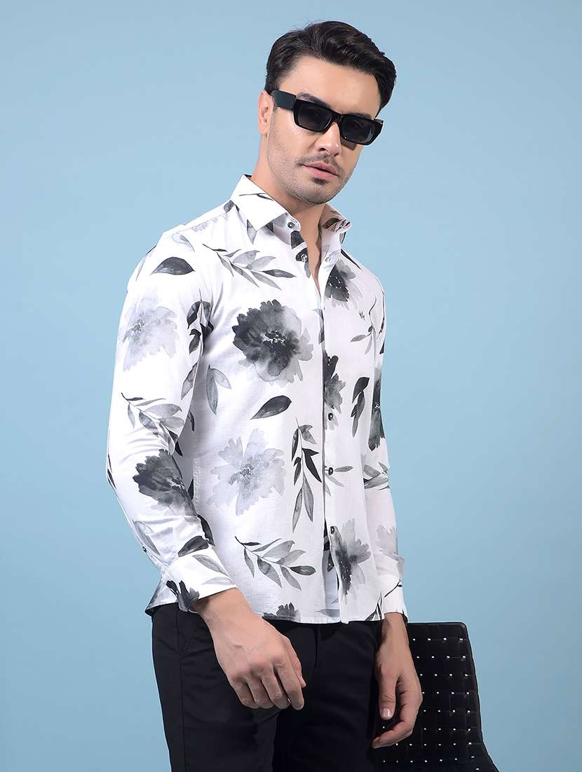 men printed short sleeve slim fit casual shirt