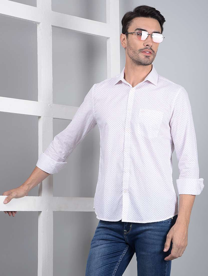 men printed long sleeve slim fit casual shirt