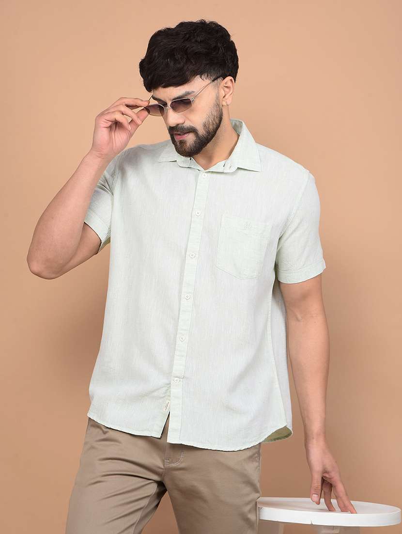 men solid short sleeve slim fit casual shirt 