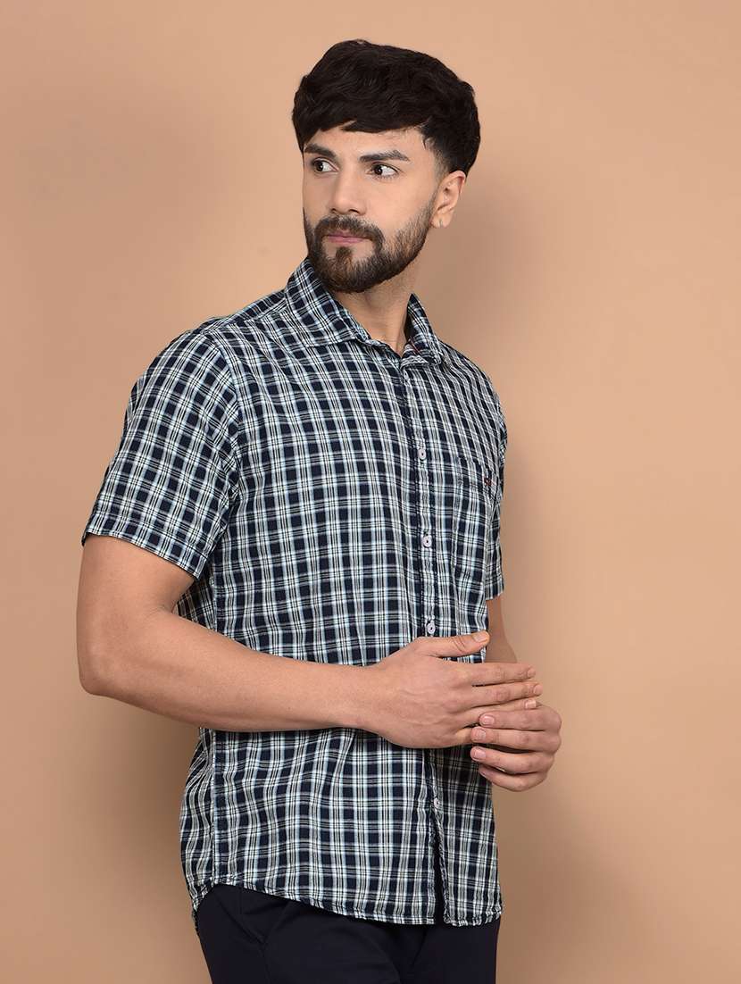 men checked short sleeve slim fit casual shirt  - 21854676 -  Standard Image - 2