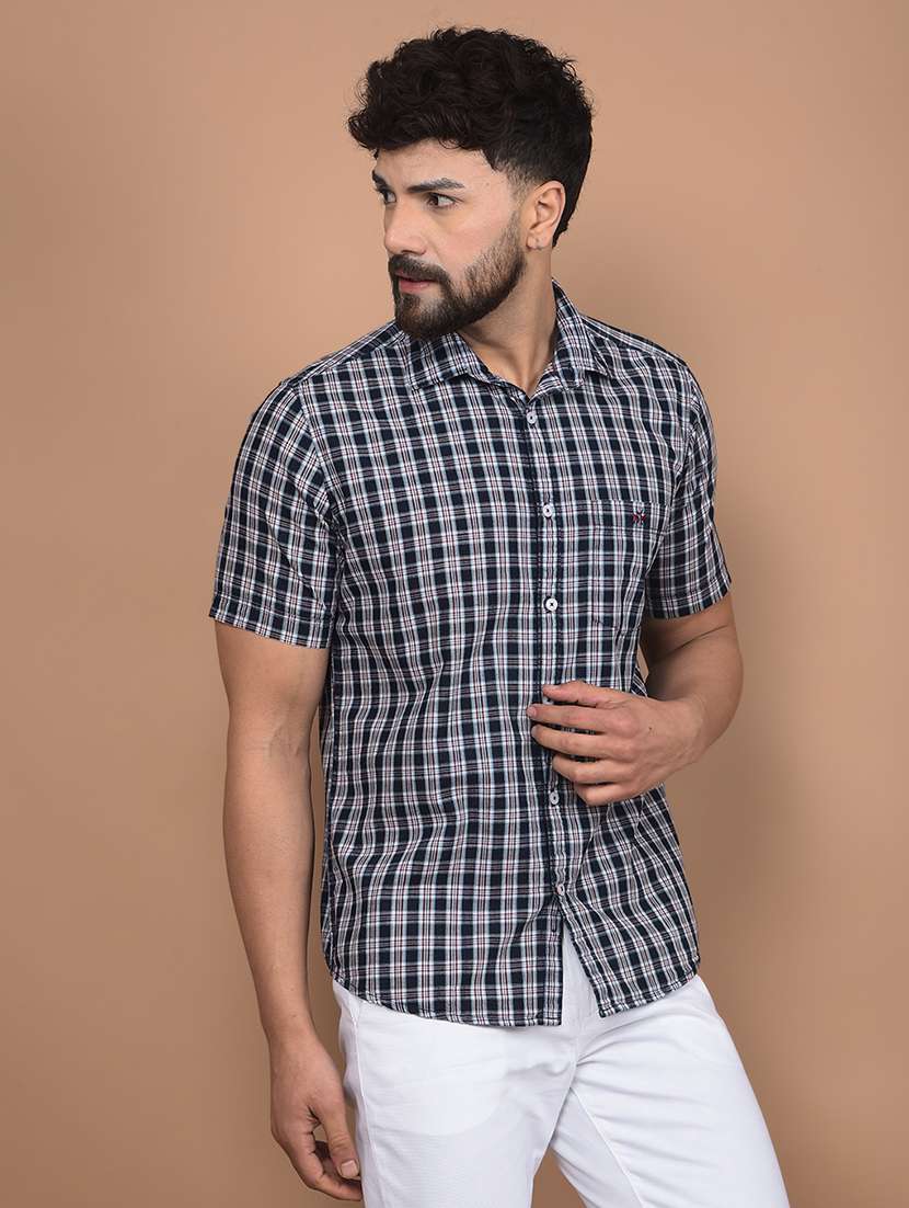 men checked short sleeve slim fit casual shirt  - 21854677 -  Standard Image - 2