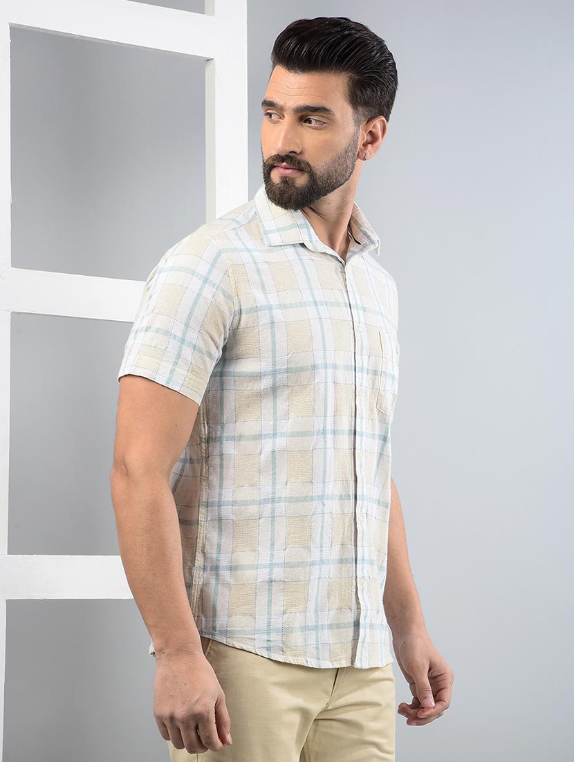 men checked short sleeve slim fit casual shirt - 21854692 - Standard Image - 2