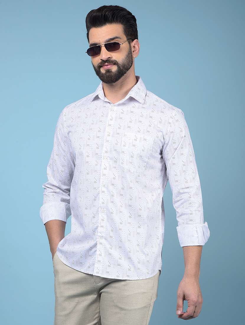 men printed long sleeve slim fit casual shirt 