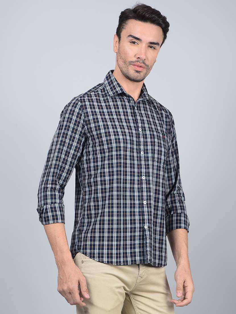 men checked long sleeve slim fit casual shirt - 21854700 - Standard Image - 2