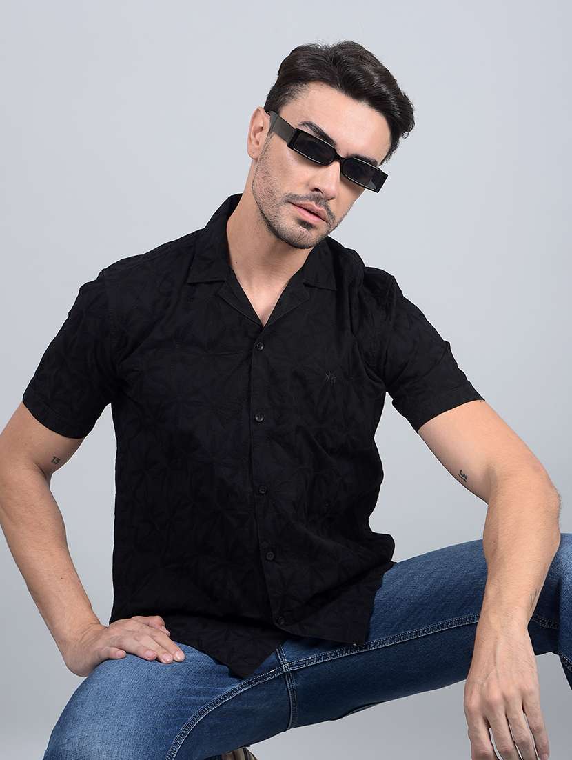 men solid short sleeve slim fit casual shirt 