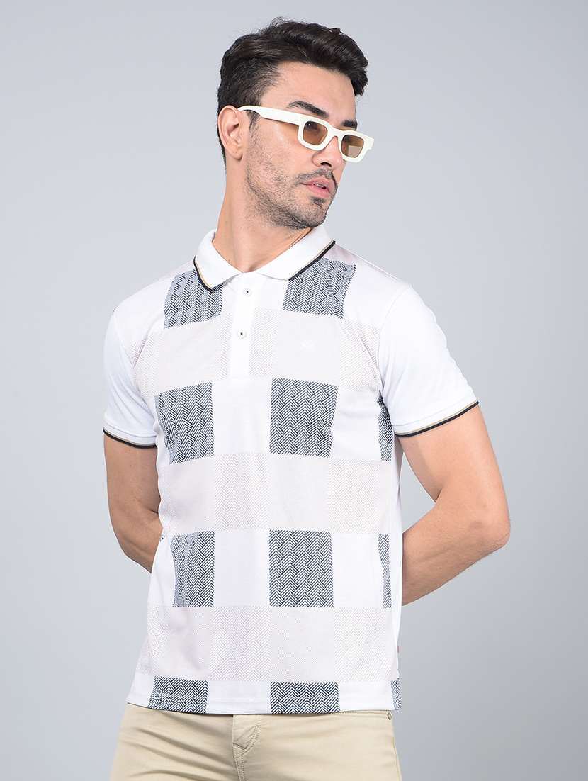 men printed short sleeve slim fit polo t-shirt 