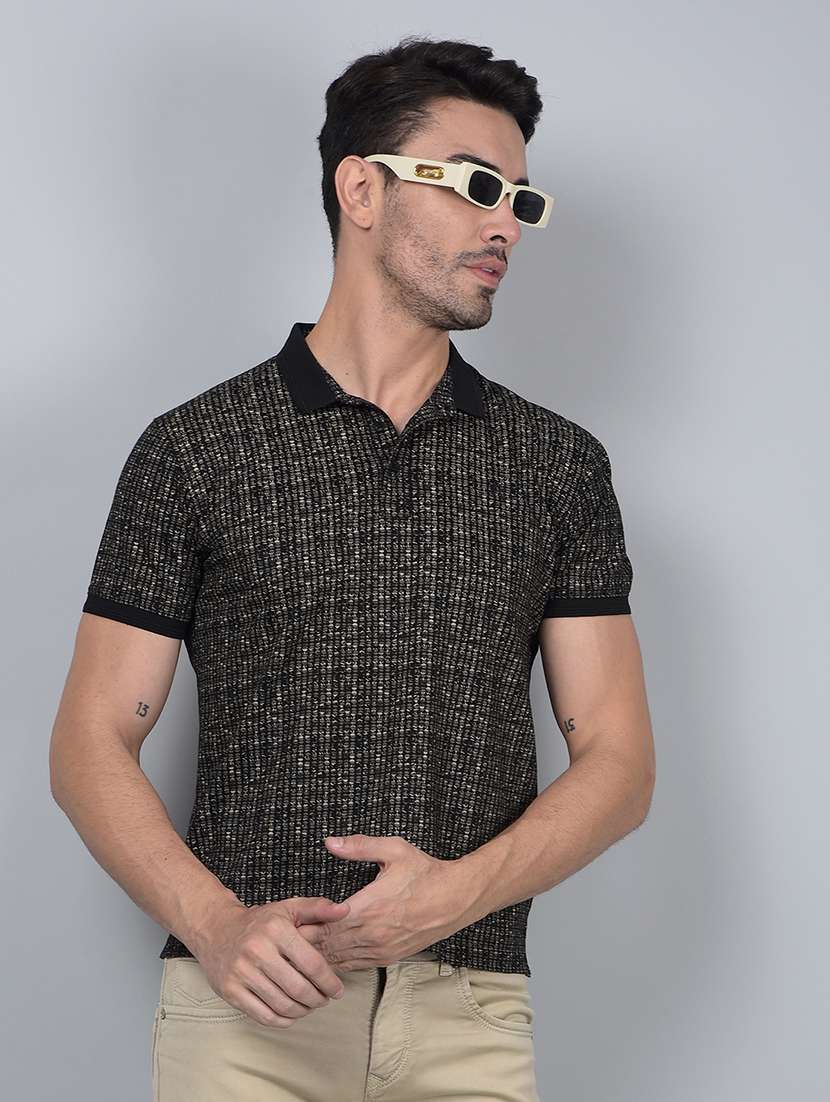 men printed short sleeve slim fit polo t-shirt