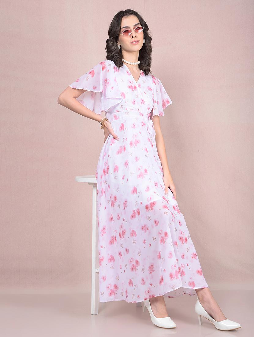 women floral print flared sleeves fit & flared dress - 21854813 - Zoom Image - 0