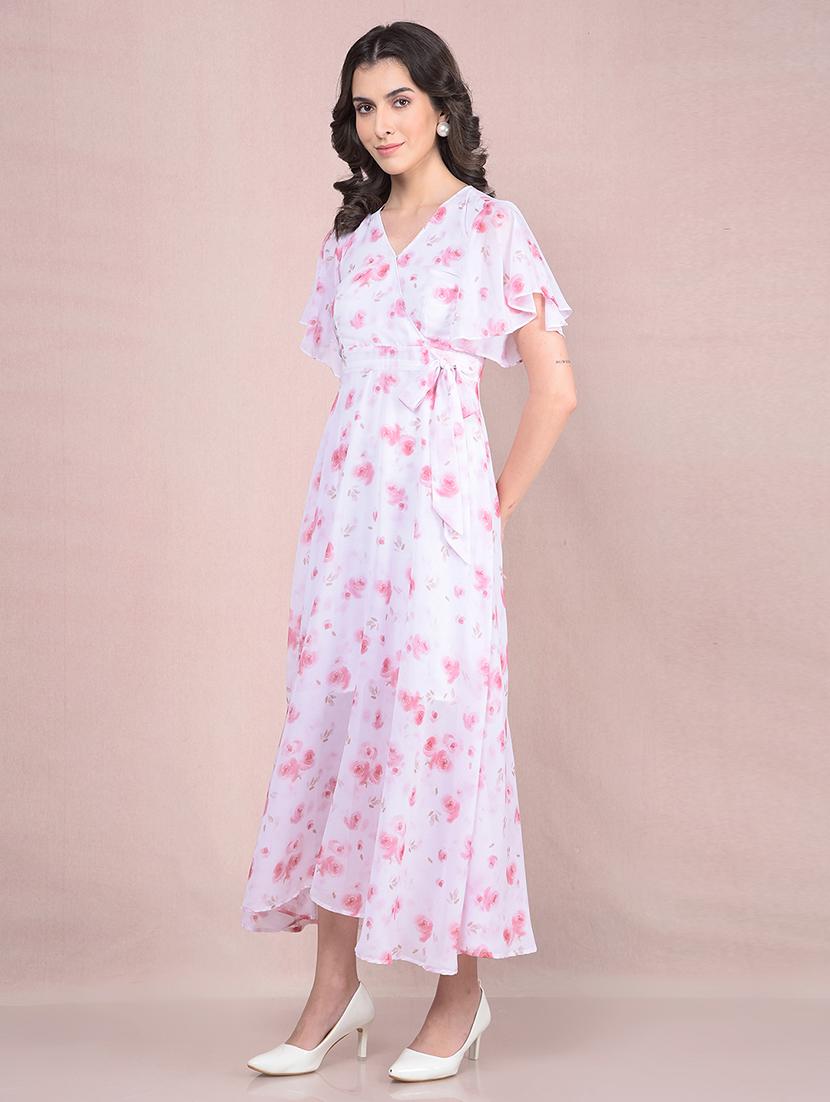 women floral print flared sleeves fit & flared dress - 21854813 - Standard Image - 2
