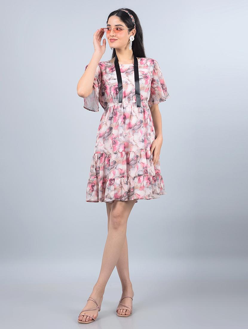 women printed flared sleeves tiered dress - 21854814 - Zoom Image - 0