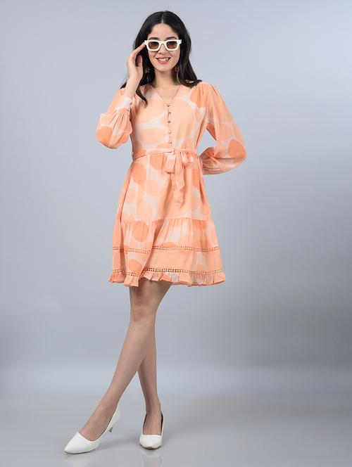 women printed puff sleeves tiered dress - 21854815 - Standard Image - 0
