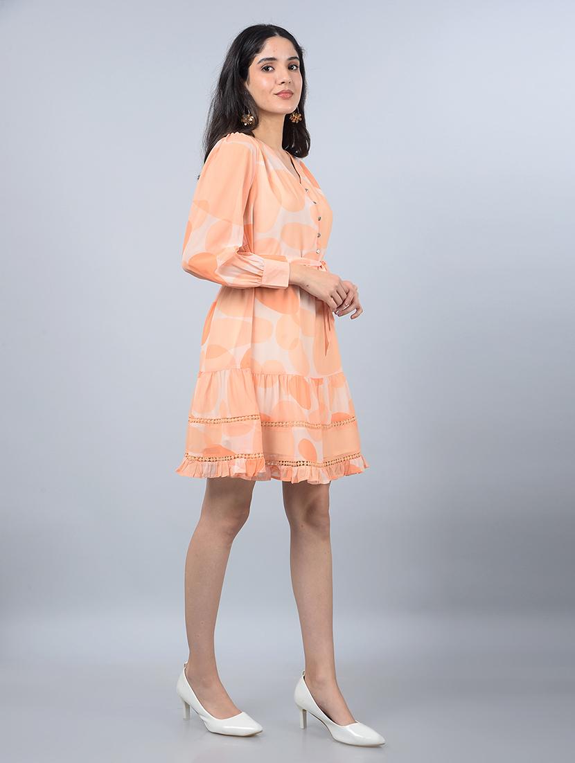 women printed puff sleeves tiered dress - 21854815 - Standard Image - 2