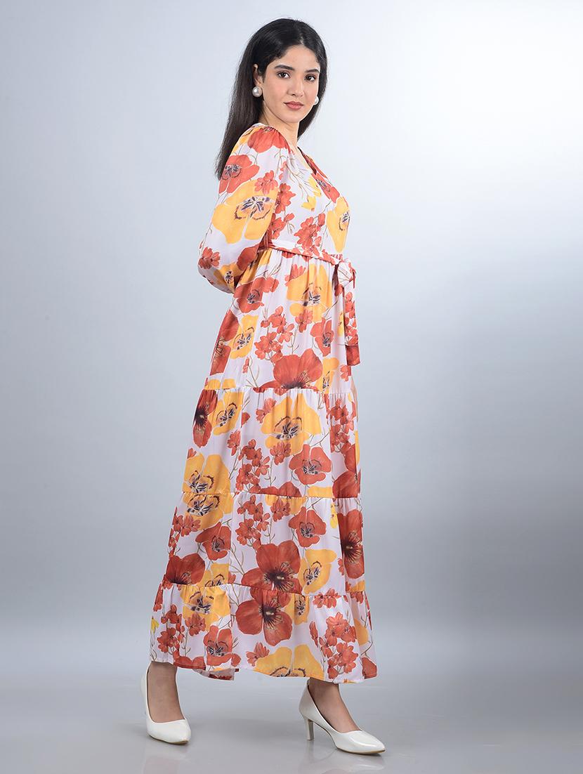 women floral printed puff sleeves tiered dress - 21854816 - Standard Image - 2