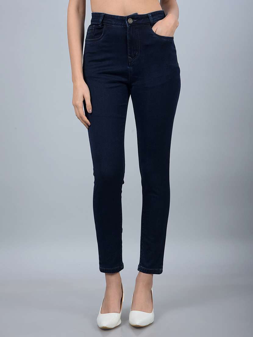 women solid high rise skinny fit jean