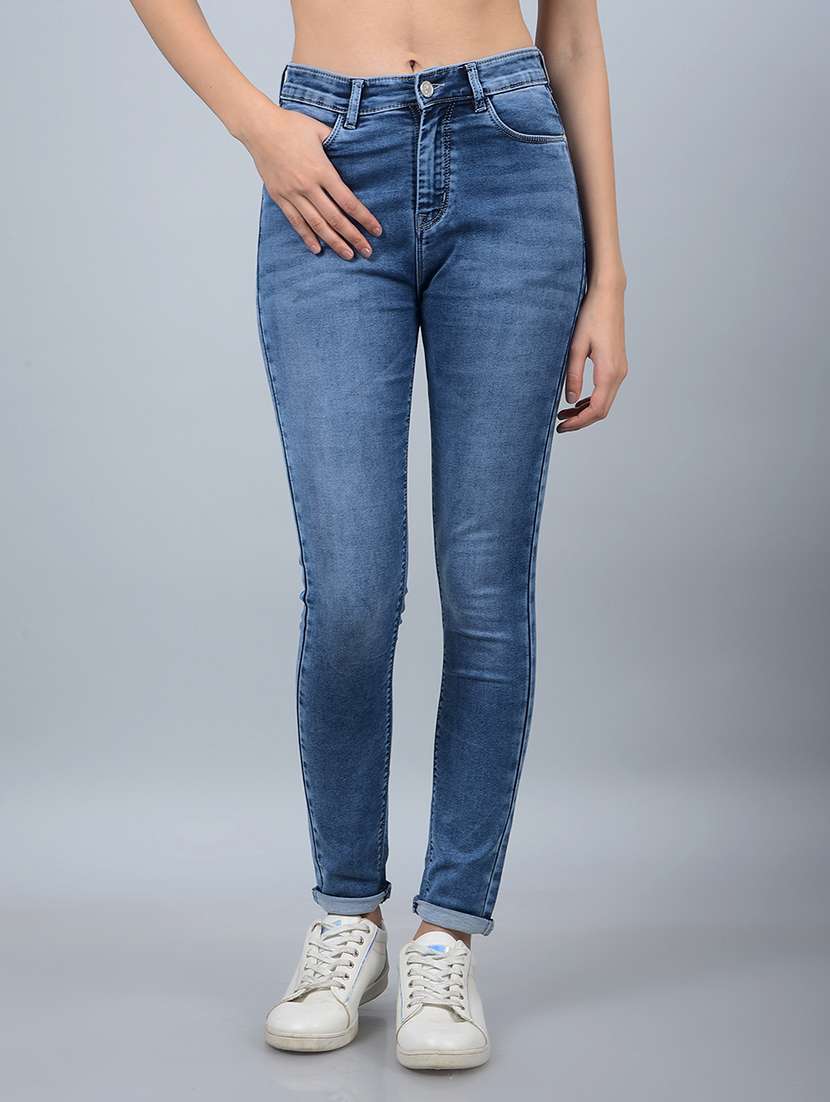 women solid high rise skinny fit jean