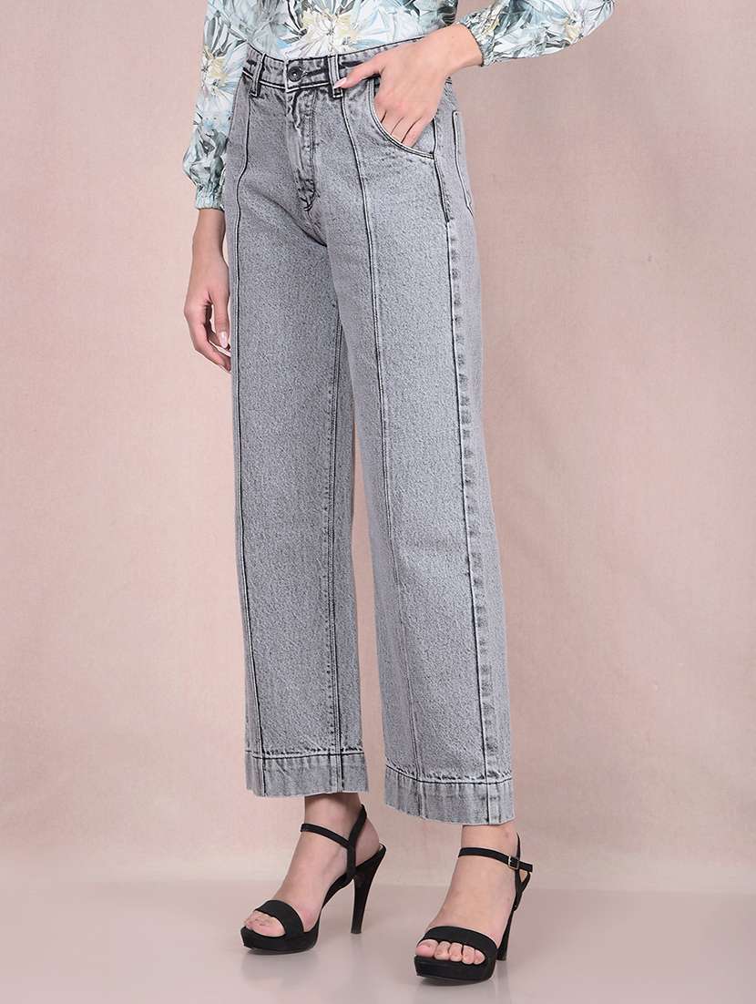 women solid mid rise wide leg jean - 21854844 - Standard Image - 2