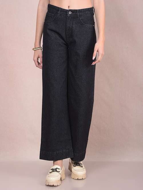 women solid high rise wide leg jean - 21854845 -  Standard Image - 0