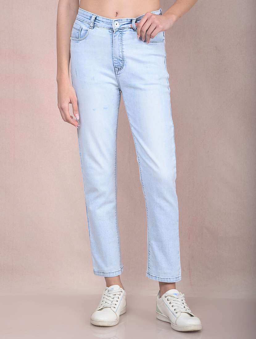 women solid mid rise straight fit jean