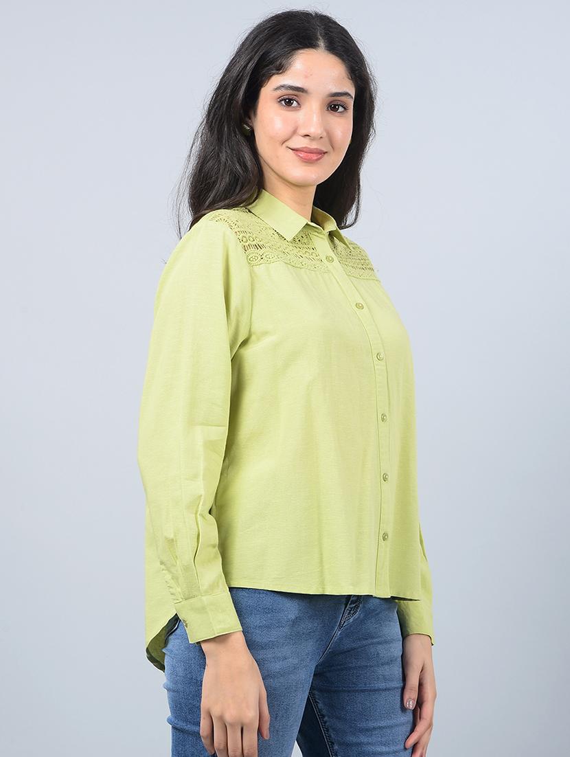 women solid collared long sleeves regular shirt - 21854857 - Standard Image - 2