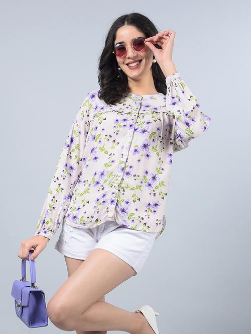 women floral print puff sleeves shirt - 21854861 - Standard Image - 0