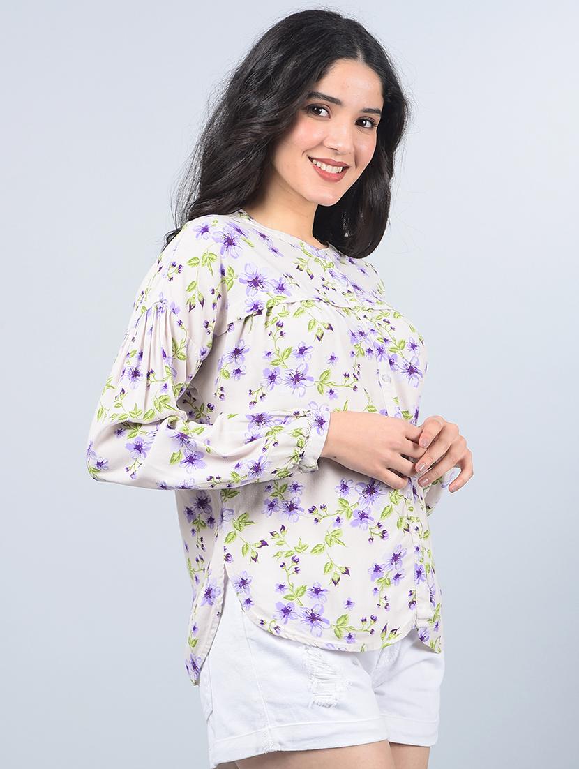 women floral print puff sleeves shirt - 21854861 - Standard Image - 2