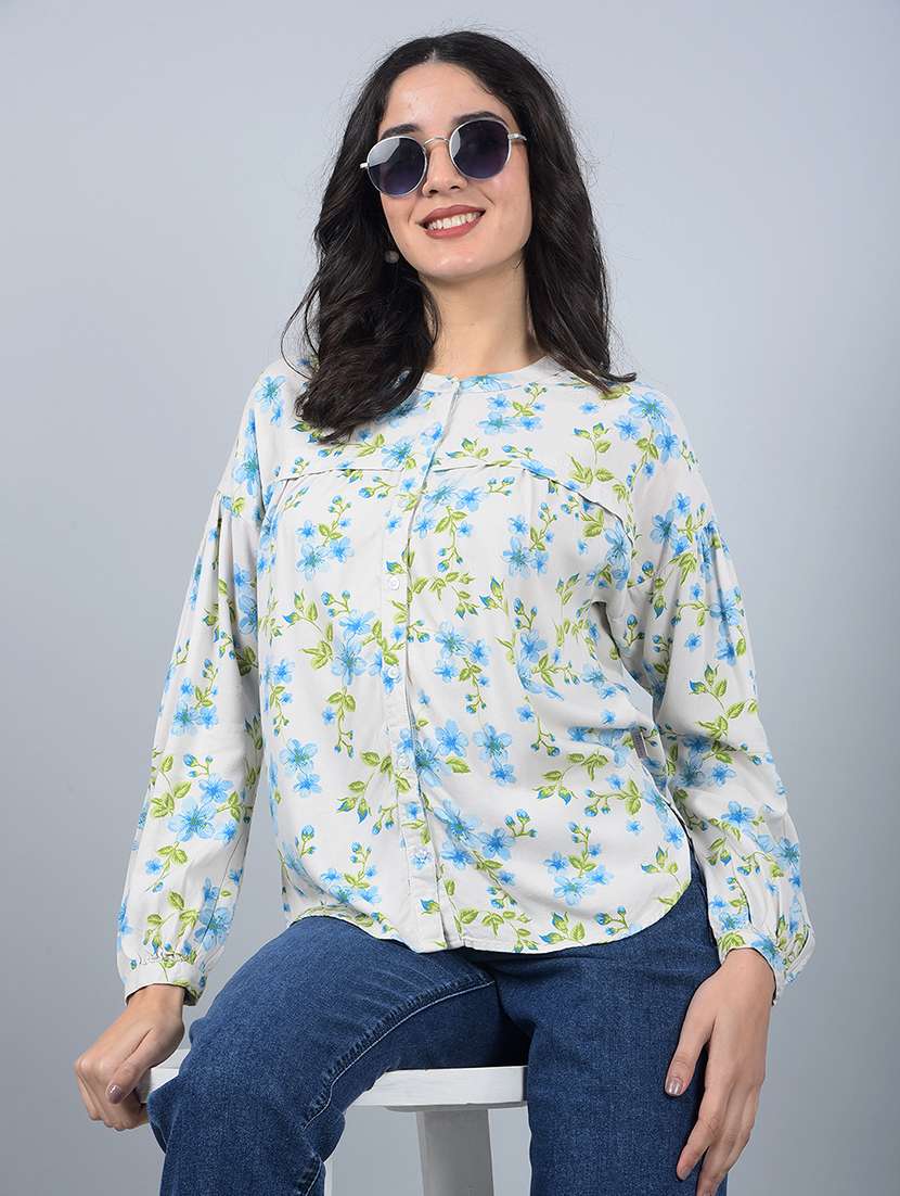 women floral printed puff sleeves regular shirt