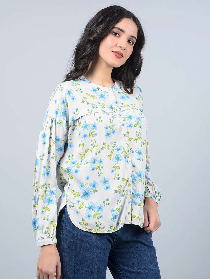 women floral printed puff sleeves regular shirt - 21854862 -  Standard Image - 2